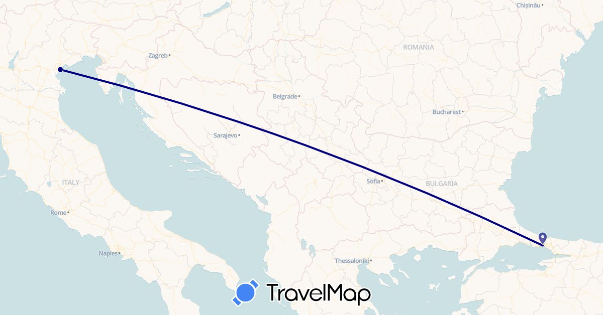 TravelMap itinerary: driving in Italy, Turkey (Asia, Europe)